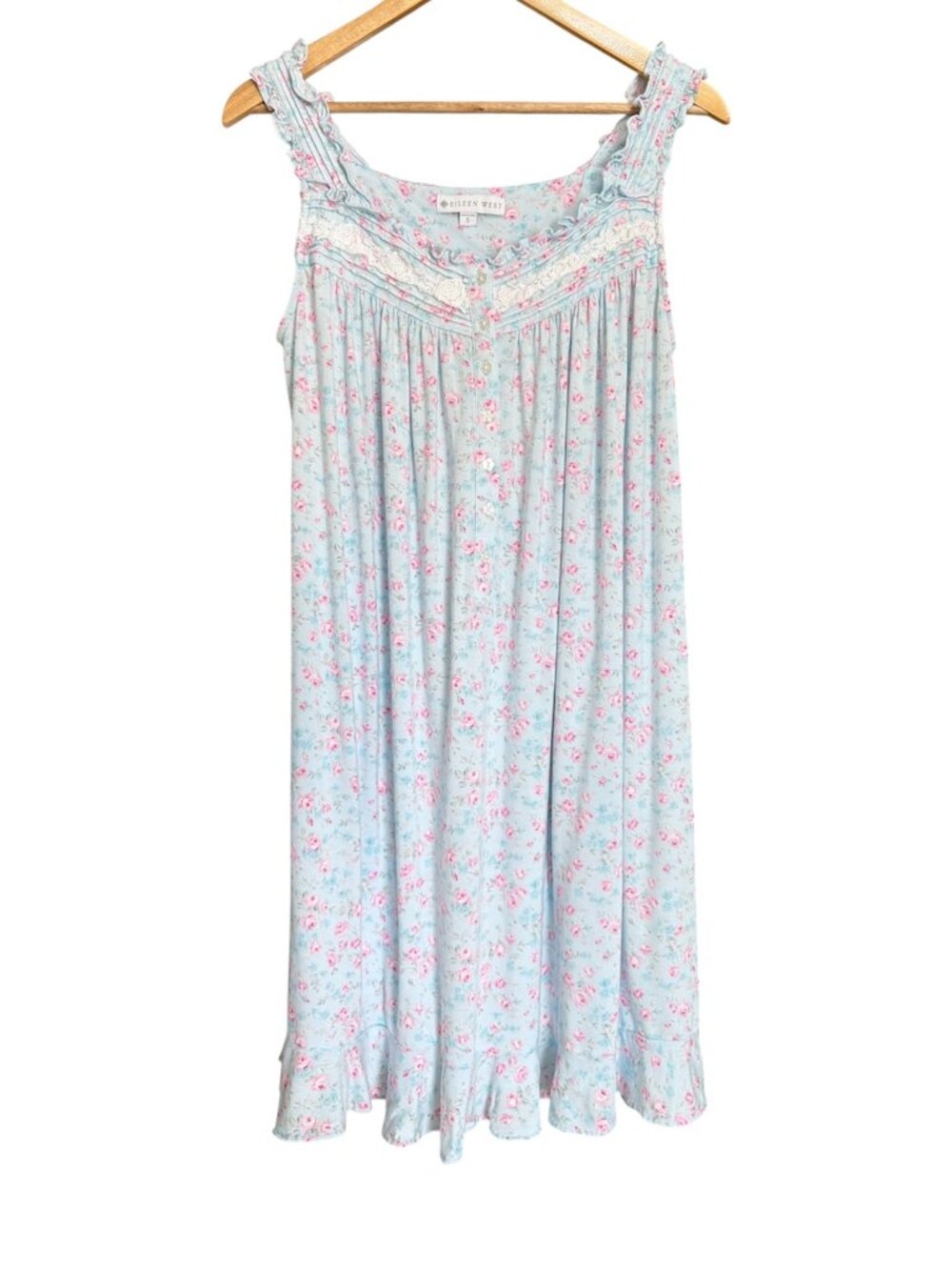 Eileen West Short Nightgown Women's Size Small Blue Floral Stretch